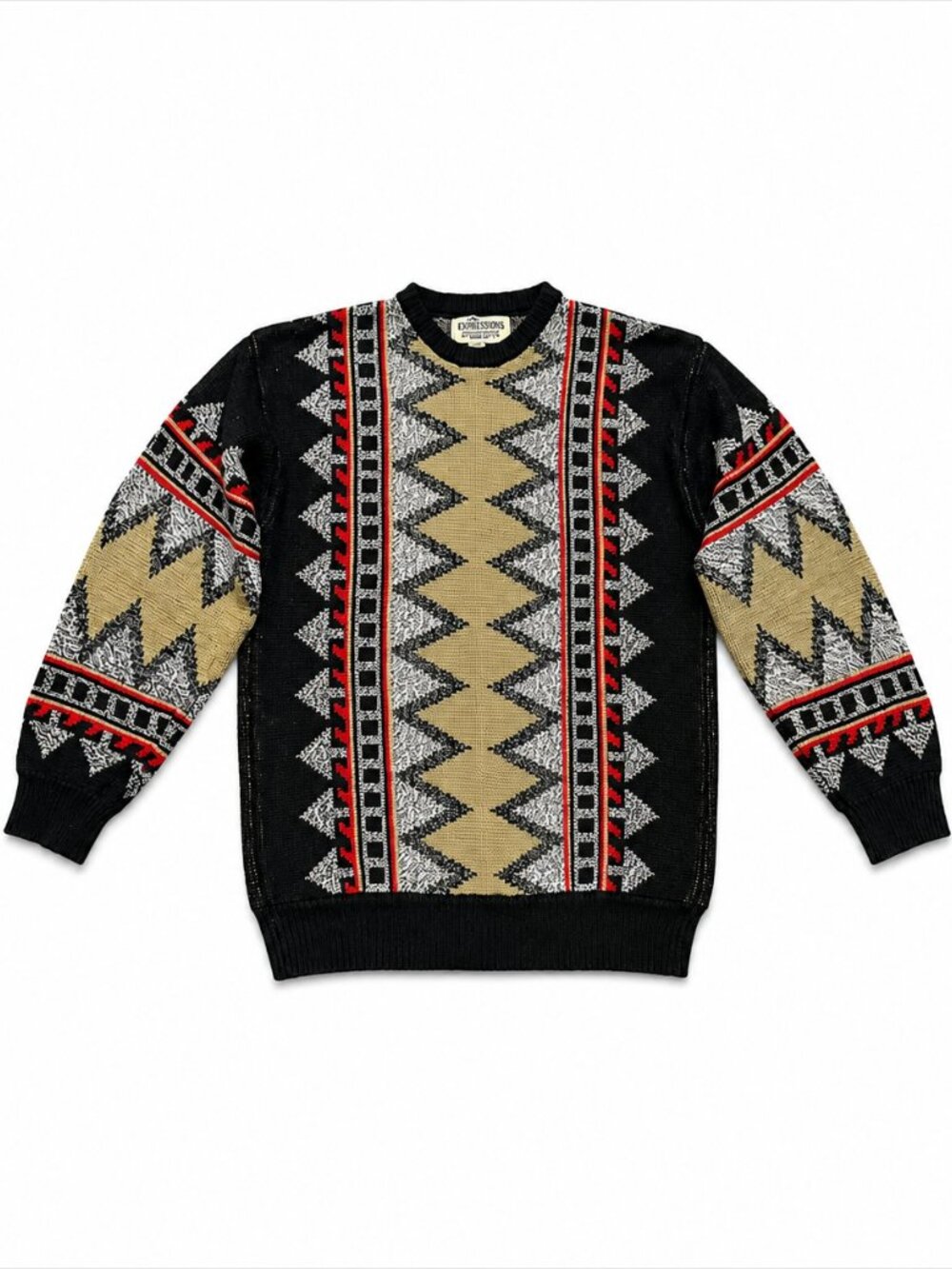 Vintage 80s 90s Grandpa Sweater Men’s L Geometric Knit Grandpacore Retro EUC